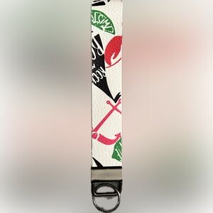 Nautical One of a Kind Anchor Rock My Boat Wristlet Metallic Grey Keychain NEW